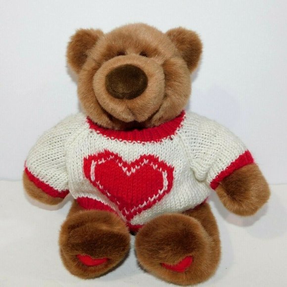 Gund Other - Vintage 1999 Gund 15" plush Brown Teddy Bear Heart Feet Sweater Stuffed